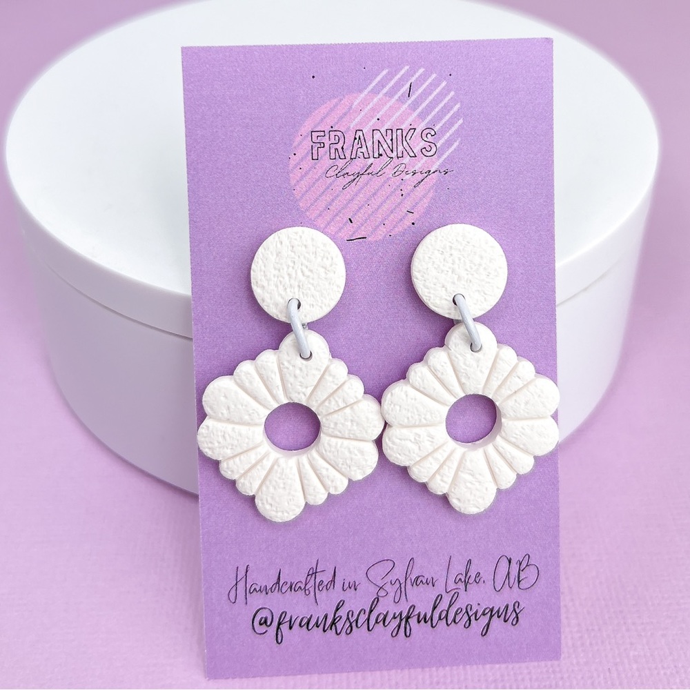 Textured White on White Design Handmade Polymer Clay Dangle Earrings